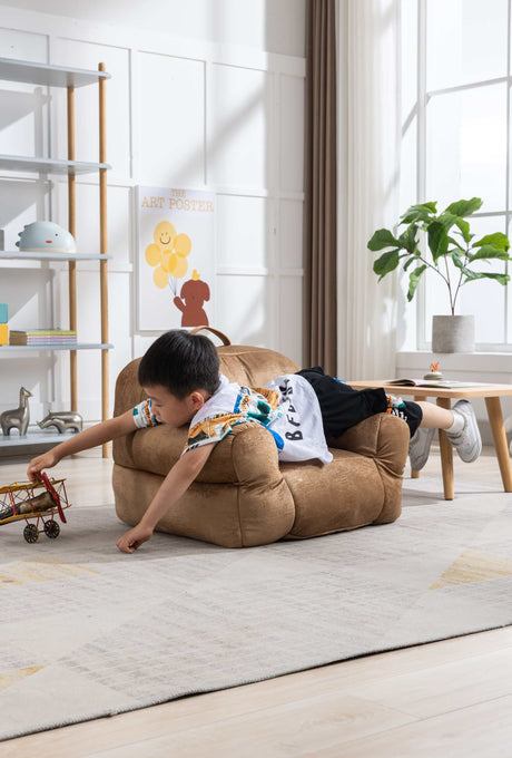 King Kids' Brown Velvet Bean Bag Chair - Ornate Home