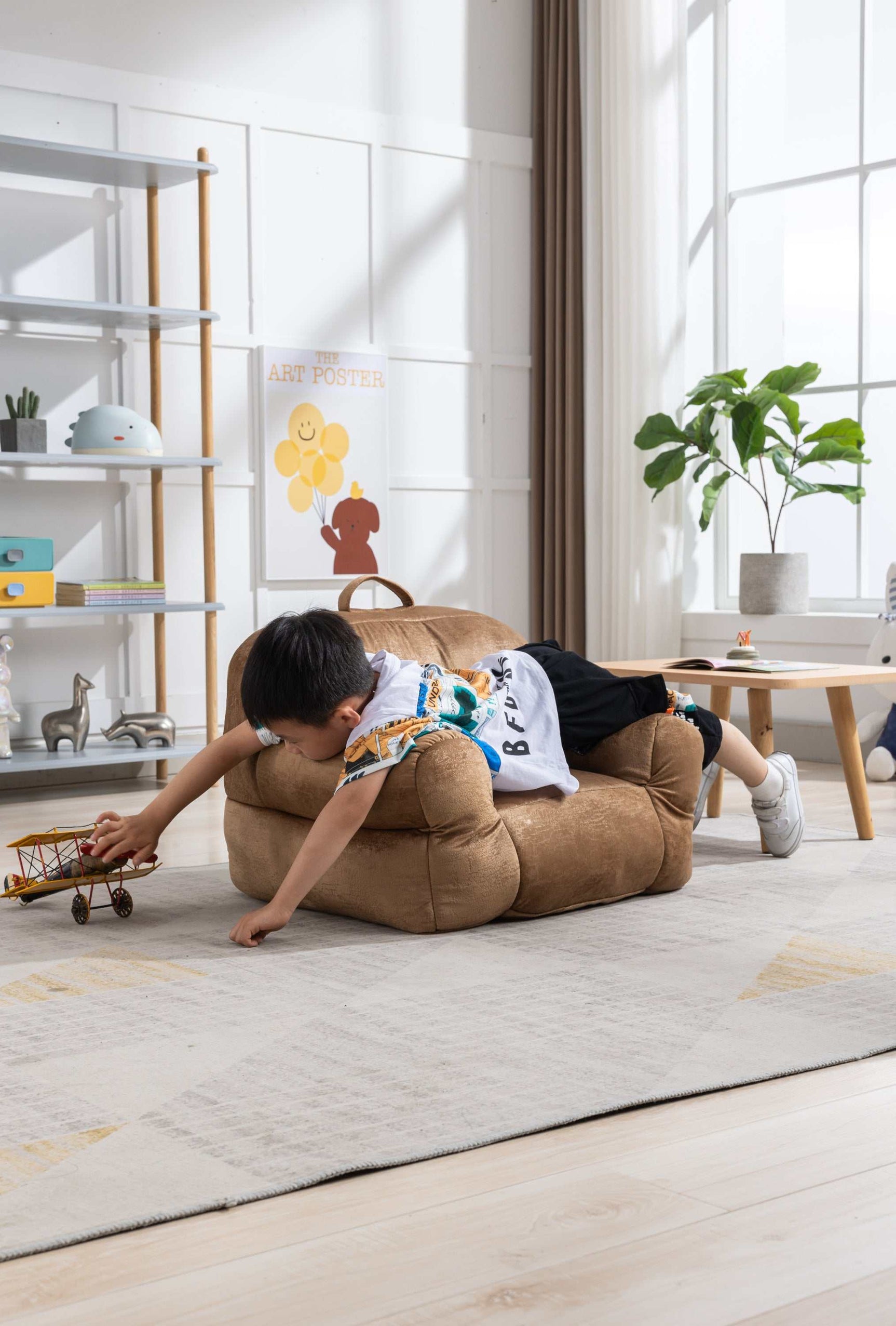 King Kids' Brown Velvet Bean Bag Chair - Ornate Home