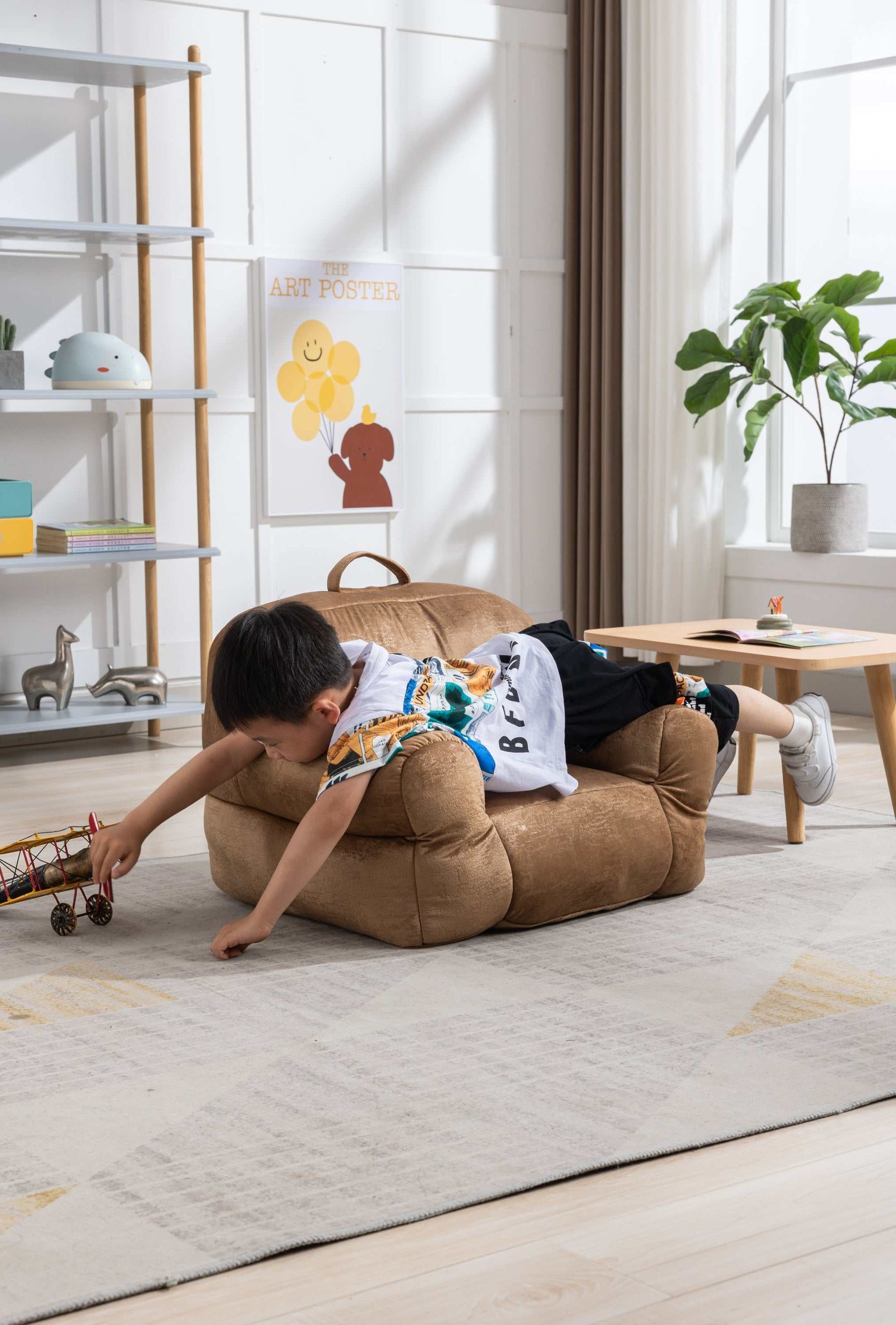 King Kids' Brown Velvet Bean Bag Chair - Ornate Home