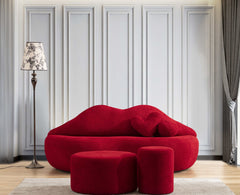 Kiss Boucle Loveseat w/ Round Ottoman & Stool - Ornate Home