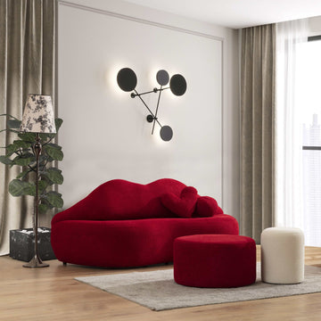 Kiss Boucle Loveseat w/ Round Ottoman & Stool - Ornate Home