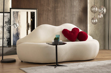 Kiss Boucle Loveseat w/ Round Ottoman & Stool - Ornate Home