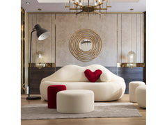 Kiss Boucle Loveseat w/ Round Ottoman & Stool - Ornate Home