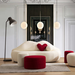 Kiss Boucle Loveseat w/ Round Ottoman & Stool - Ornate Home