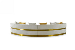 Kiva Glam Beige & Gold Fabric Symmetrical Curved Sectional Sofa - Ornate Home