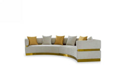 Kiva Glam Beige & Gold Fabric Symmetrical Curved Sectional Sofa - Ornate Home
