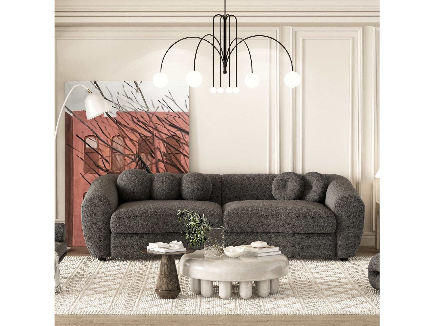 Klamath Modern Curved Sofa w/5 Decorative Throw Pillows - Ornate Home