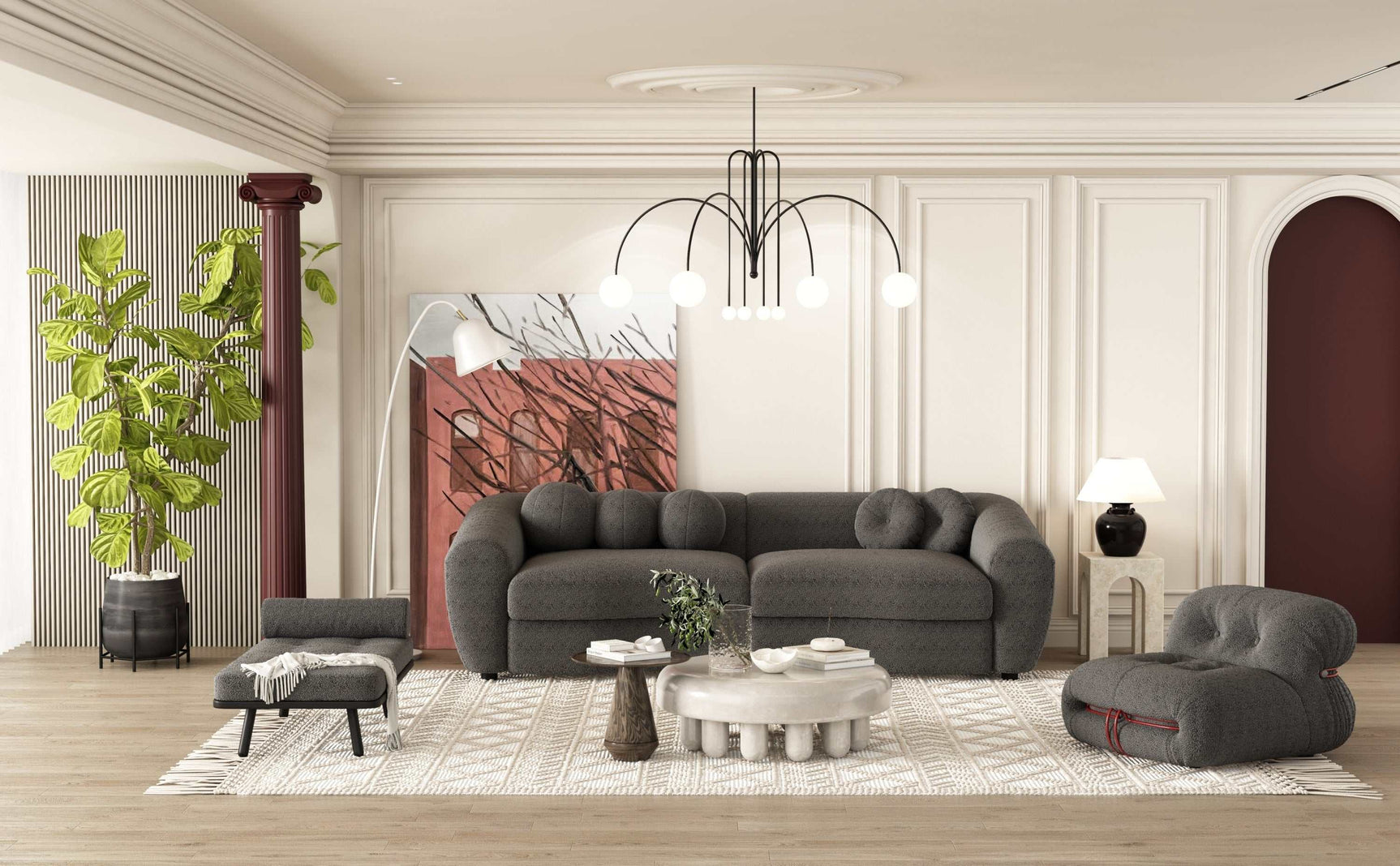 Klamath Modern Curved Sofa w/5 Decorative Throw Pillows - Ornate Home