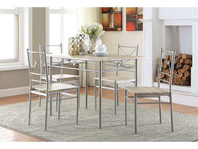 Krishan Brushed Silver 5pc Dining Set - Ornate Home