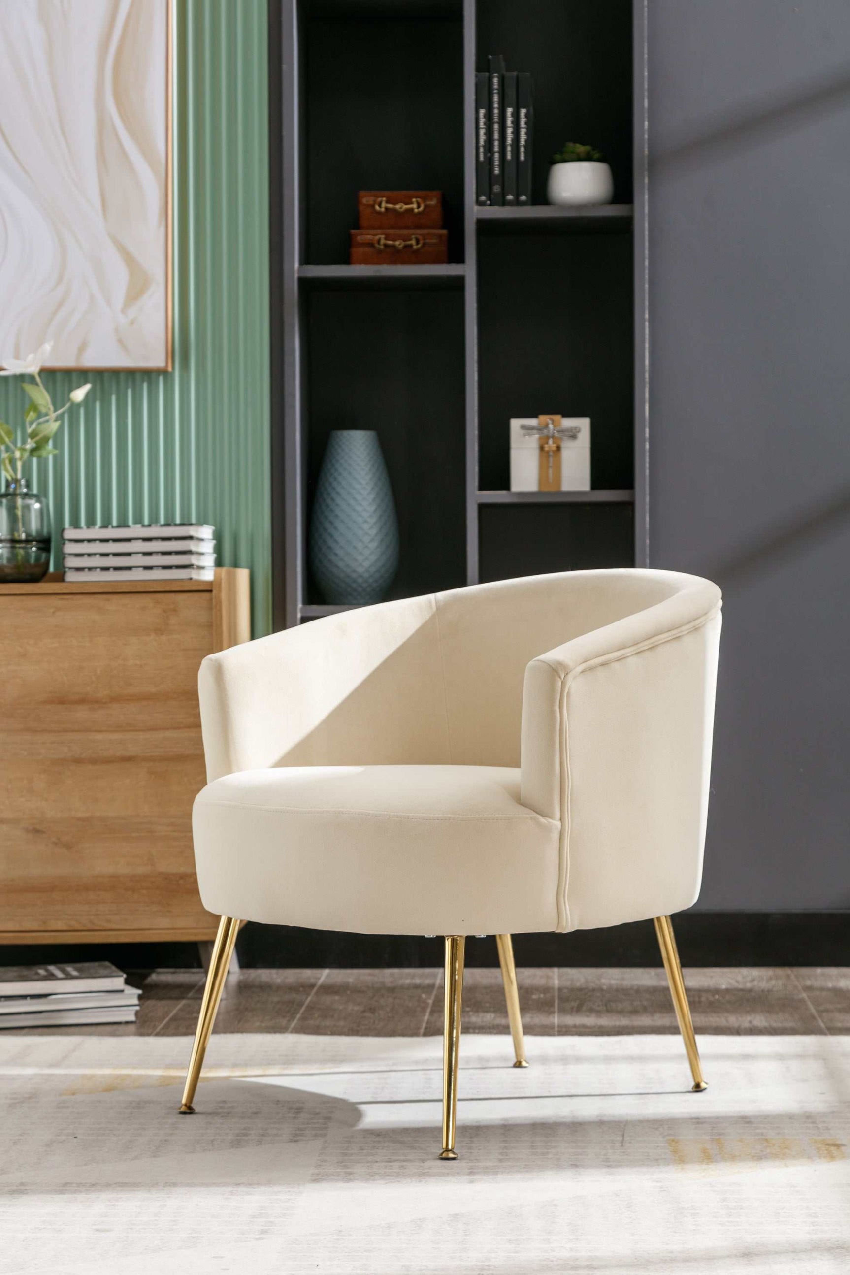 Kruse Velvet Accent Tub Barrel Chair Beige - Ornate Home