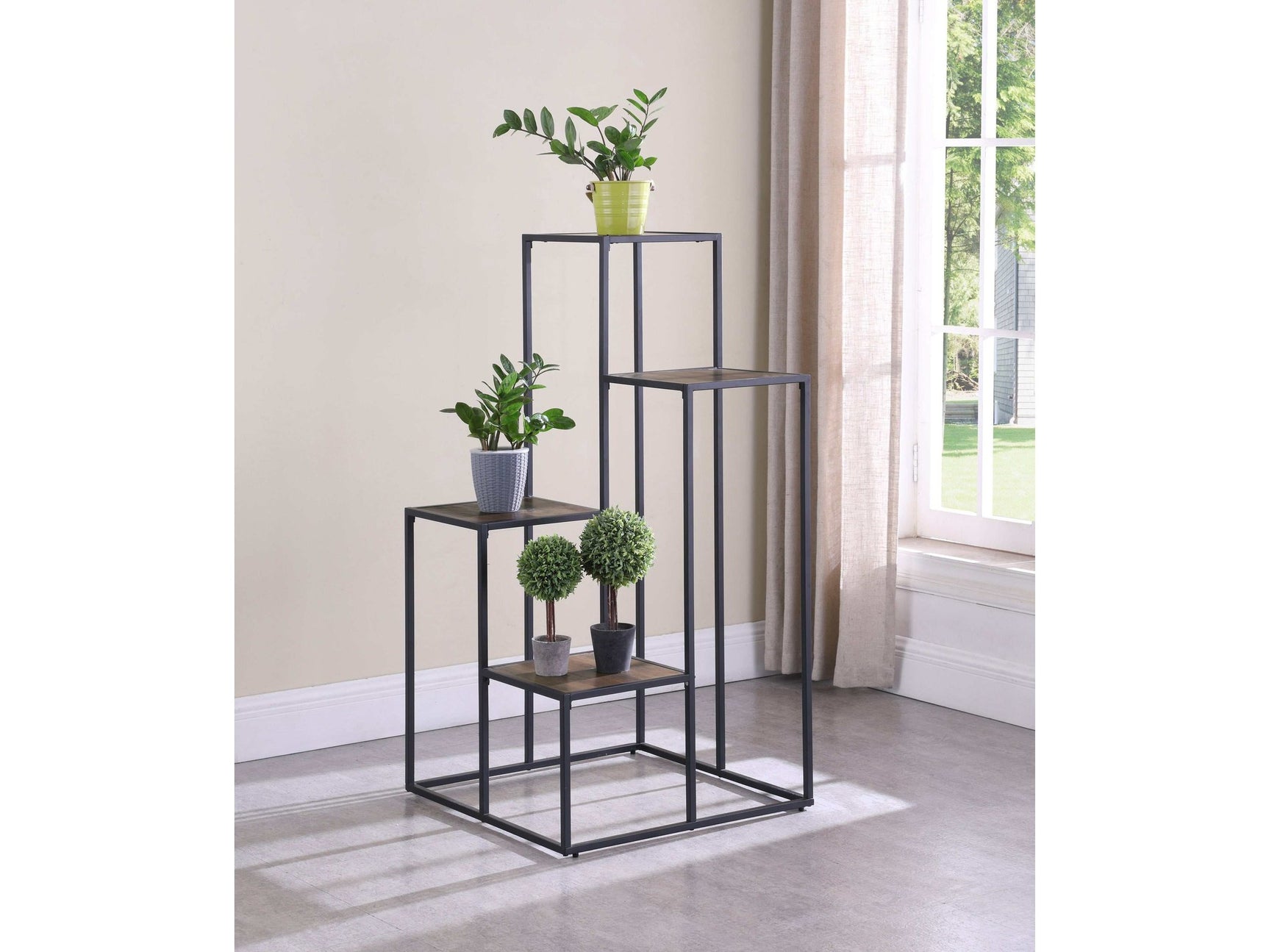 Kyal Rustic Brown & Black 4-Tier Display Shelf - Ornate Home