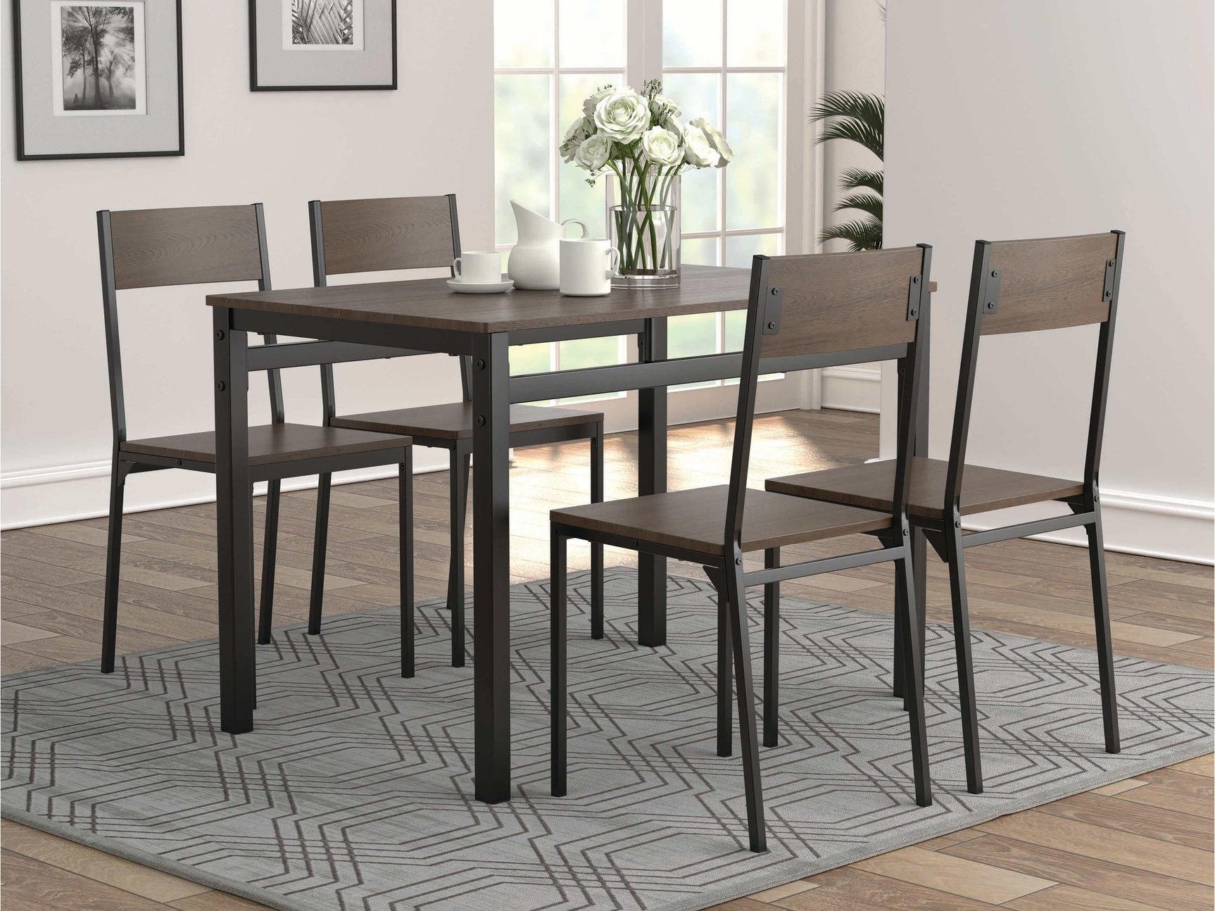 Kynan Dark Brown & Matte Black 5pc Dining Set - Ornate Home