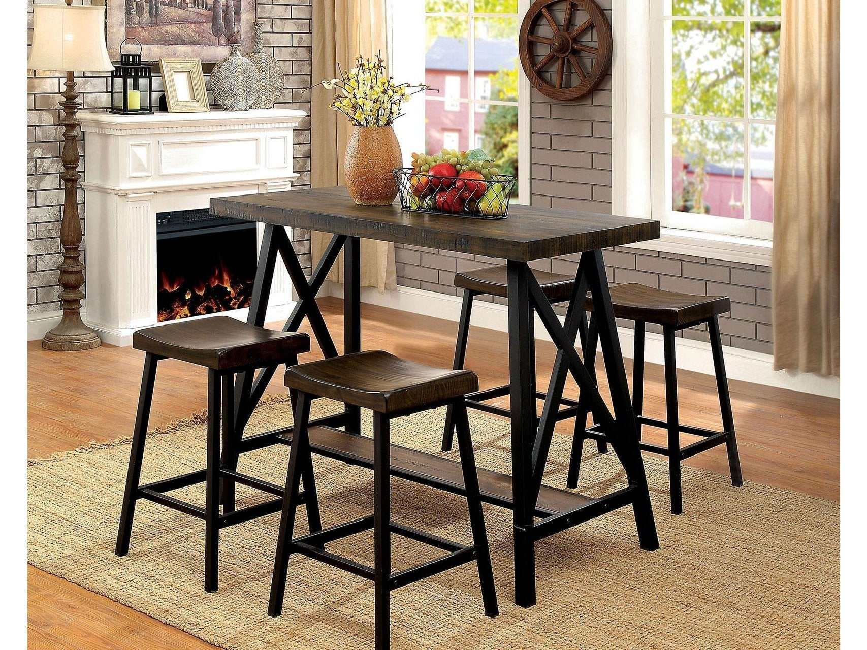 Lainey Weathered Medium Oak & Black Counter Height Dining Table - Ornate Home