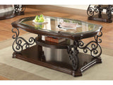 Laney Dark Merlot 1-shelf Glass Top Rectangular Coffee Table - Ornate Home