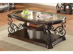 Laney Dark Merlot 1-shelf Glass Top Rectangular Coffee Table - Ornate Home