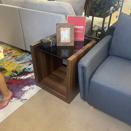 Langenthal Dark Walnut & Black Glass Top End Table - Ornate Home