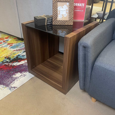 Langenthal Dark Walnut & Black Glass Top End Table - Ornate Home