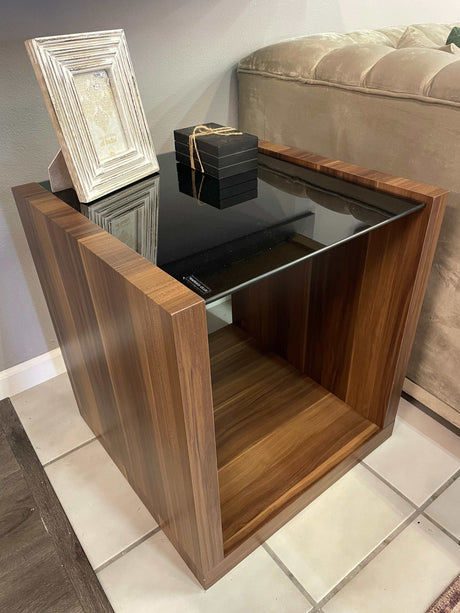 Langenthal Dark Walnut & Black Glass Top End Table - Ornate Home