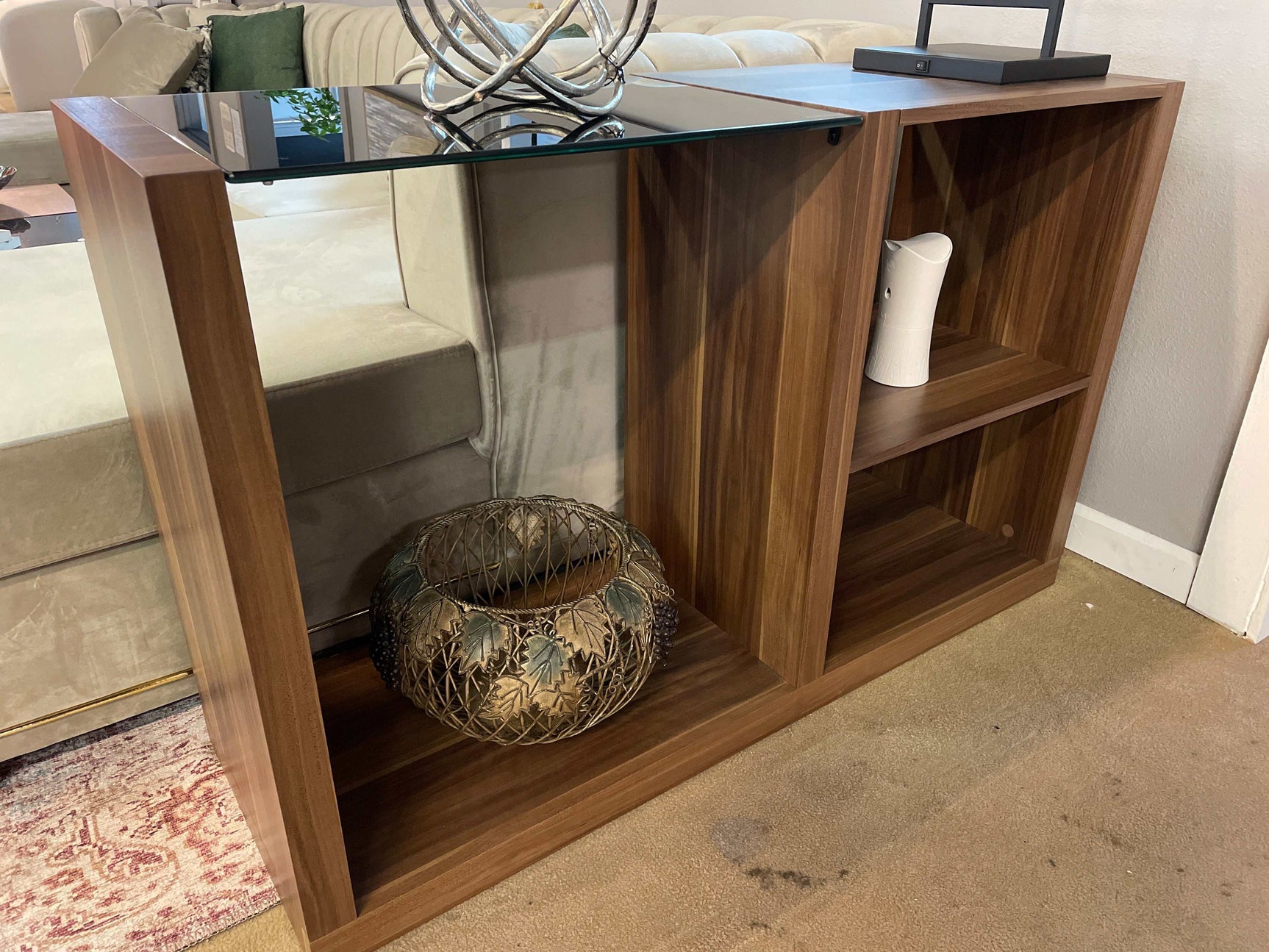 Langenthal Dark Walnut & Black Glass Top Sofa Table - Ornate Home