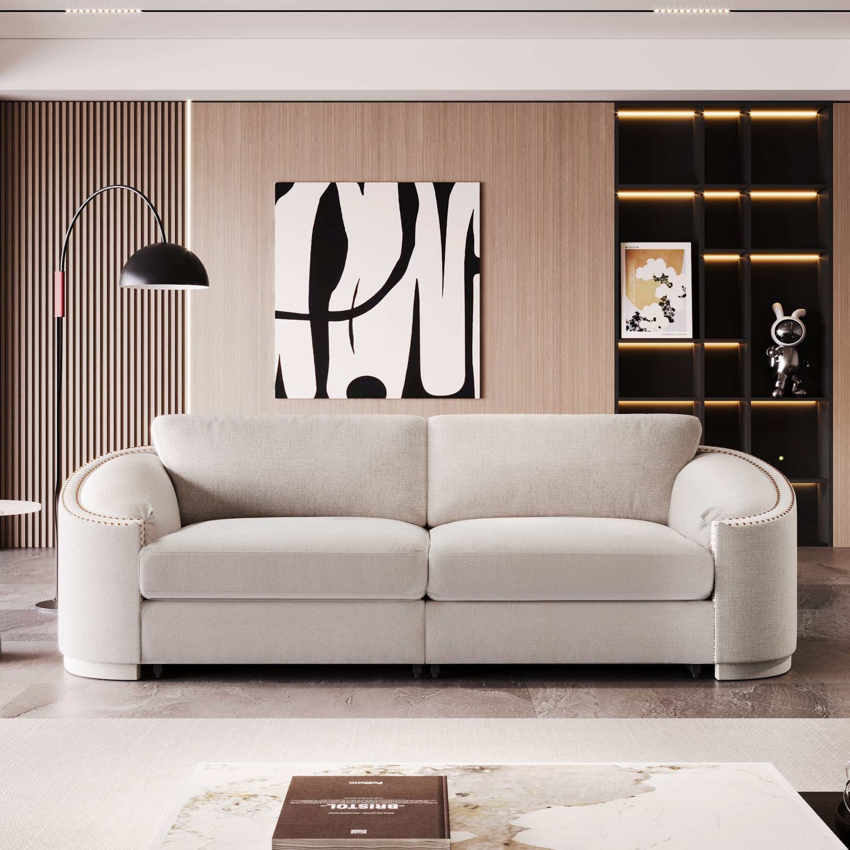 Lassen Semilunar Arm Sofa Beige - Ornate Home
