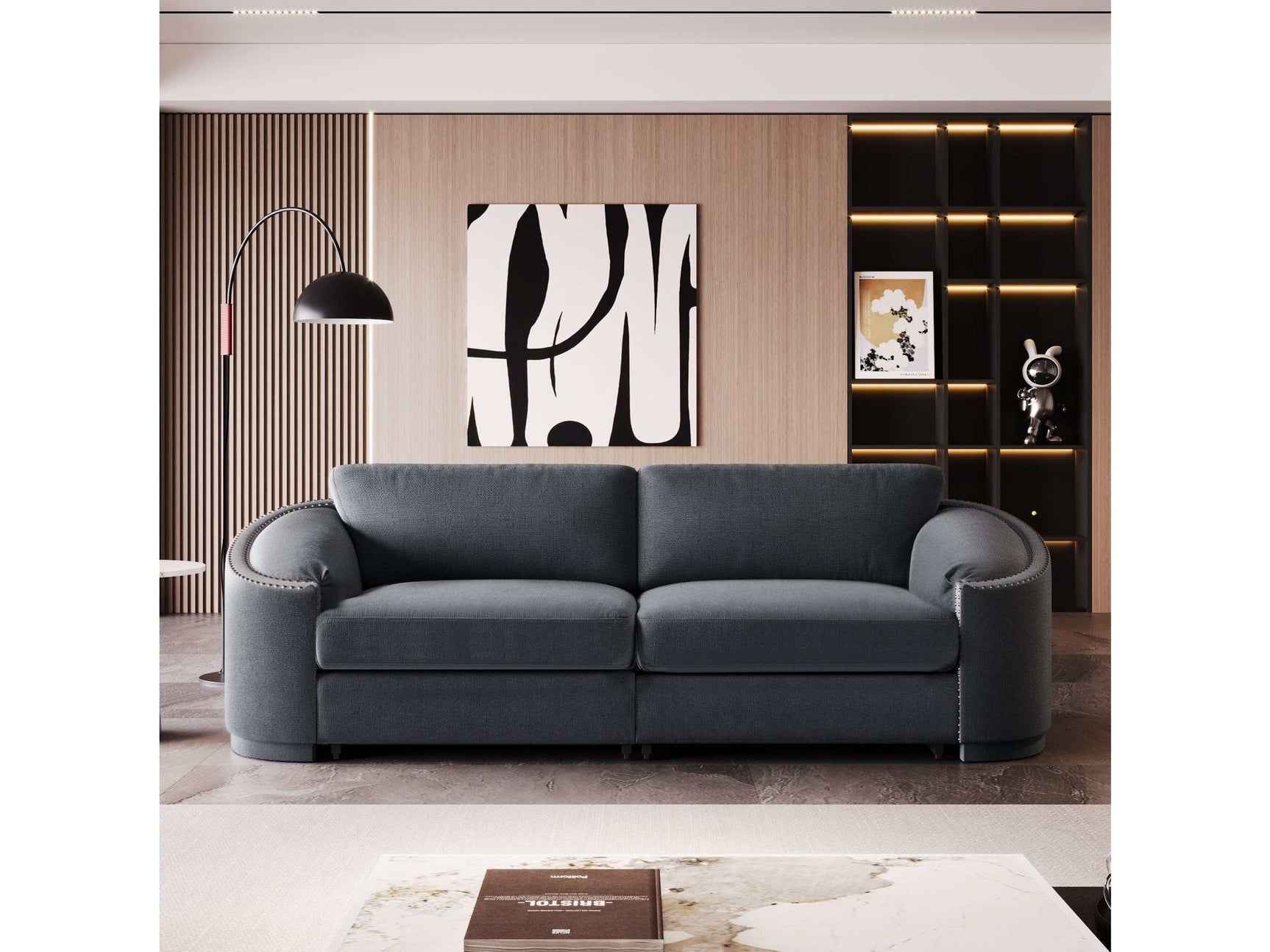 Lassen Semilunar Arm Sofa Dark Gray - Ornate Home