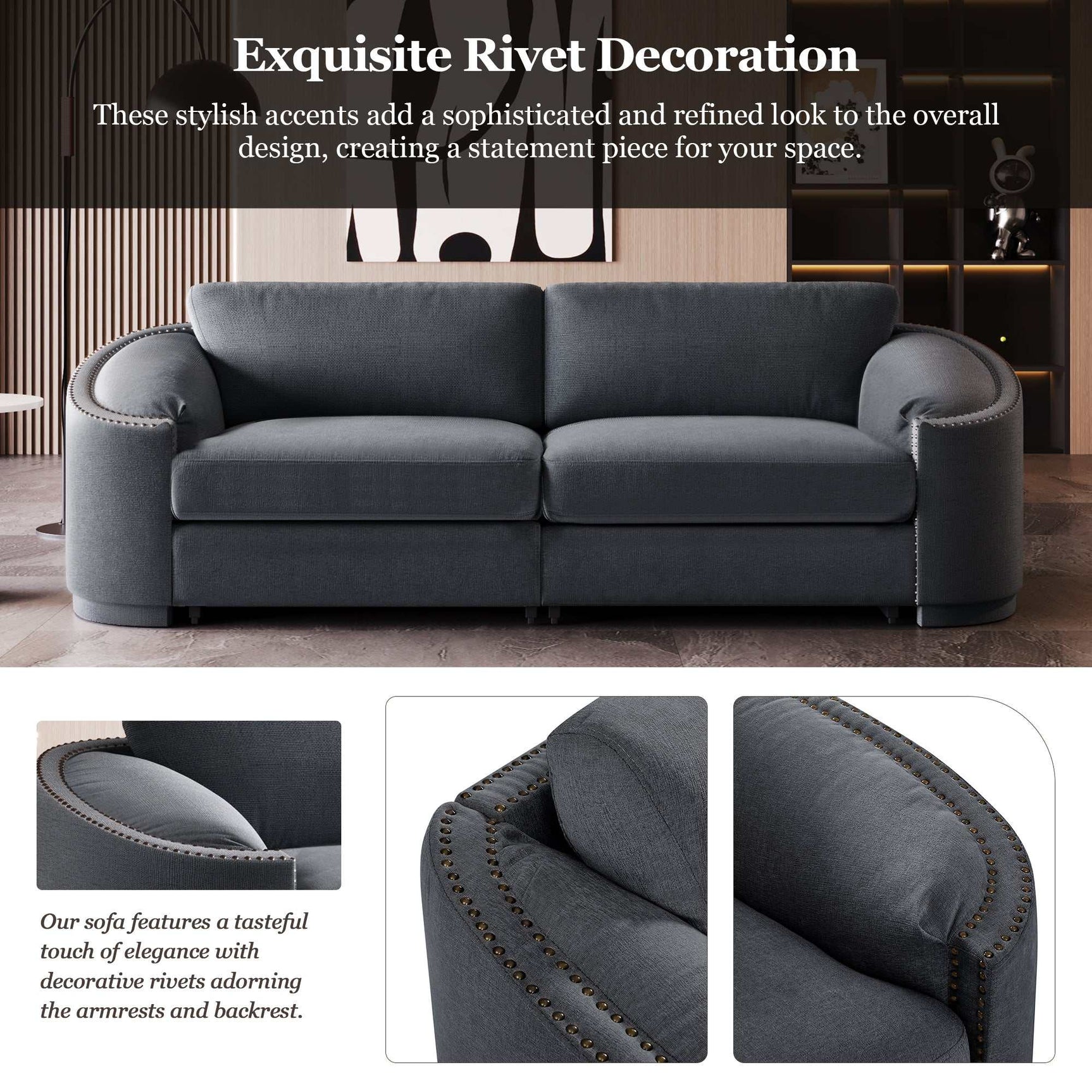 Lassen Semilunar Arm Sofa Dark Gray - Ornate Home