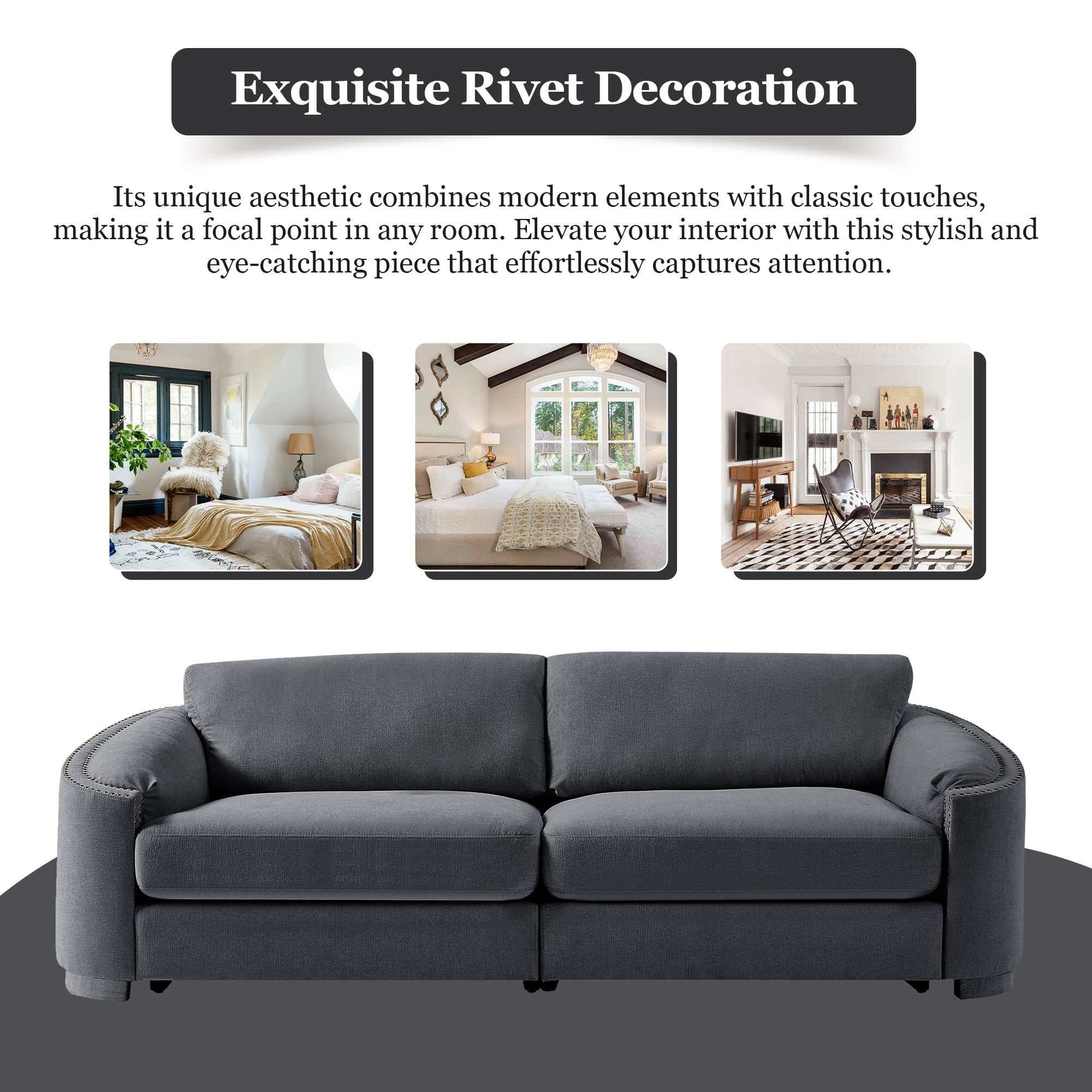 Lassen Semilunar Arm Sofa Dark Gray - Ornate Home