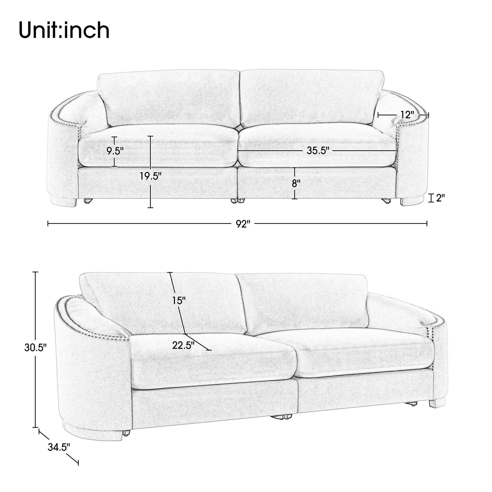 Lassen Semilunar Arm Sofa Dark Gray - Ornate Home