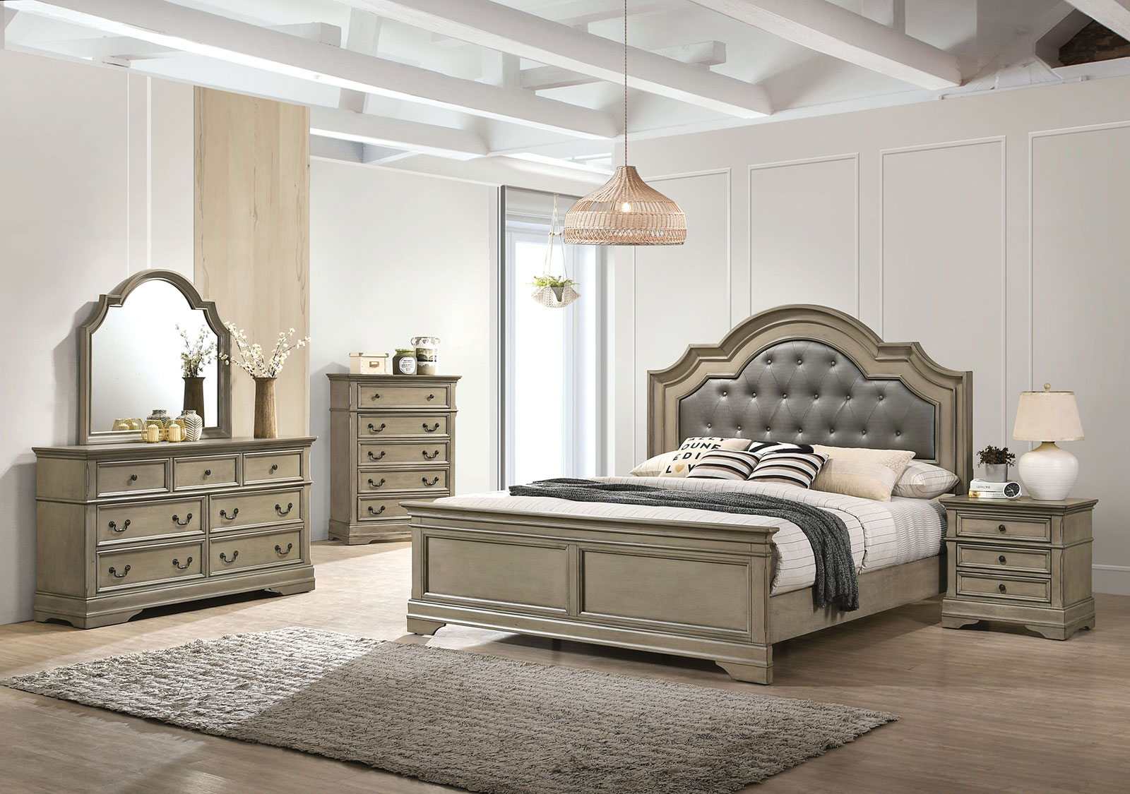 Lasthenia Antique Warm Gray Queen Bed - Ornate Home