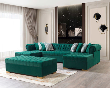Lauren Green Velvet Double Chaise Sectional - Ornate Home