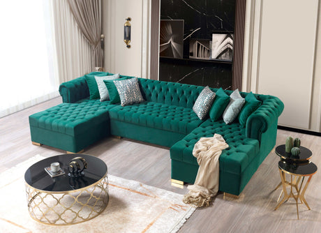Lauren Green Velvet Double Chaise Sectional - Ornate Home