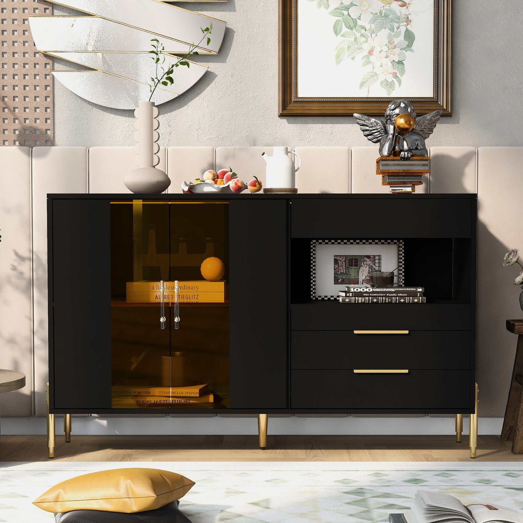Lava Light Luxury Modern Storage Cabinets Black - Ornate Home