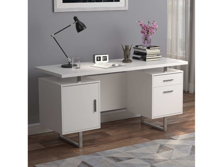 Lawtey High Gloss White / Silver Computer Desk - Ornate Home