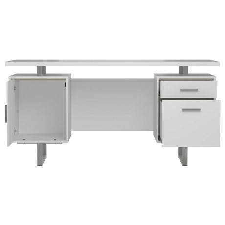 Lawtey High Gloss White / Silver Computer Desk - Ornate Home