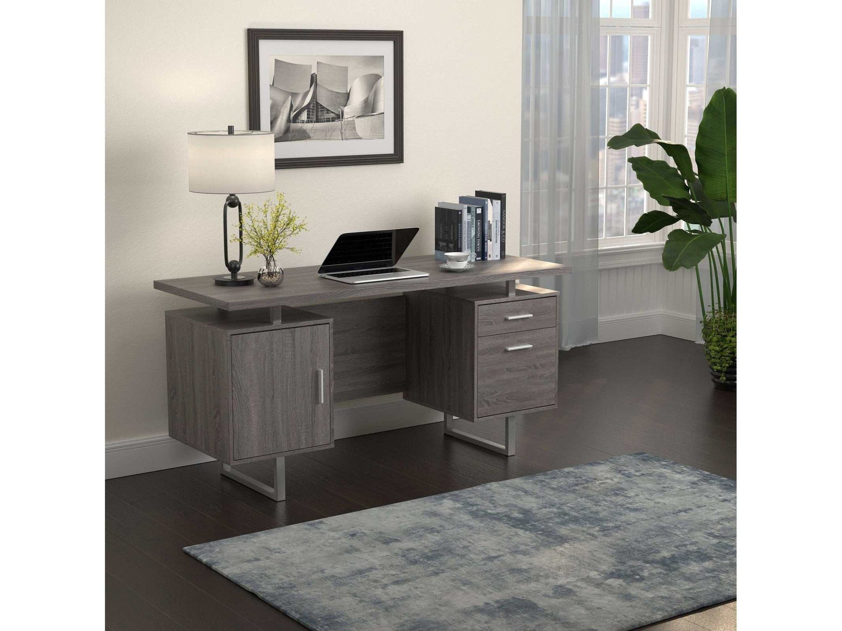 Lawtey Weathered Grey Floating Top Office Desk - Ornate Home