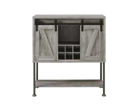 Layan Grey Driftwood Sliding Door Bar Cabinet w/ Lower Shelf - Ornate Home