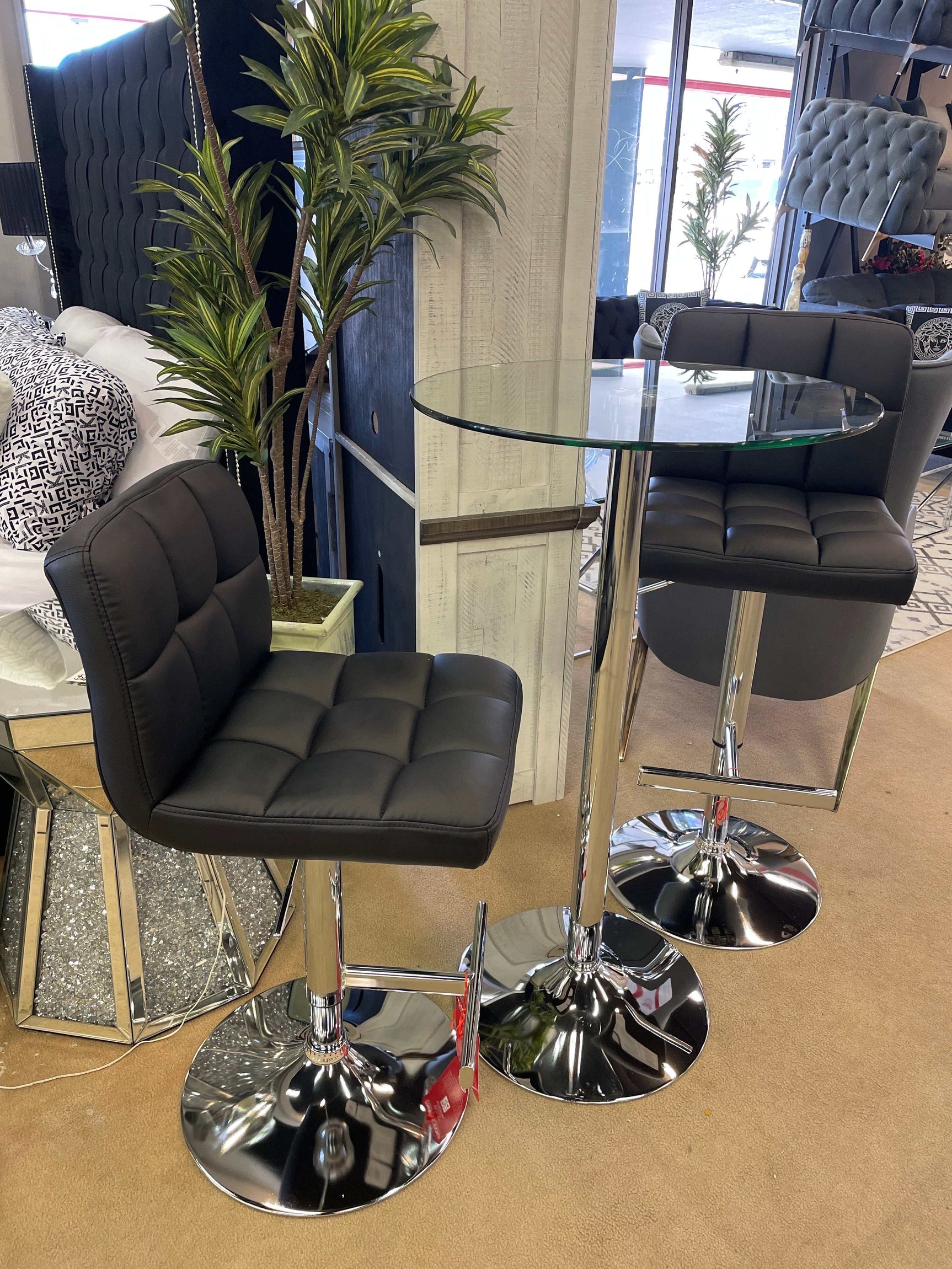 Lenny Chrome & Black Adjustable Height Bar Stools (Set of 2) - Ornate Home