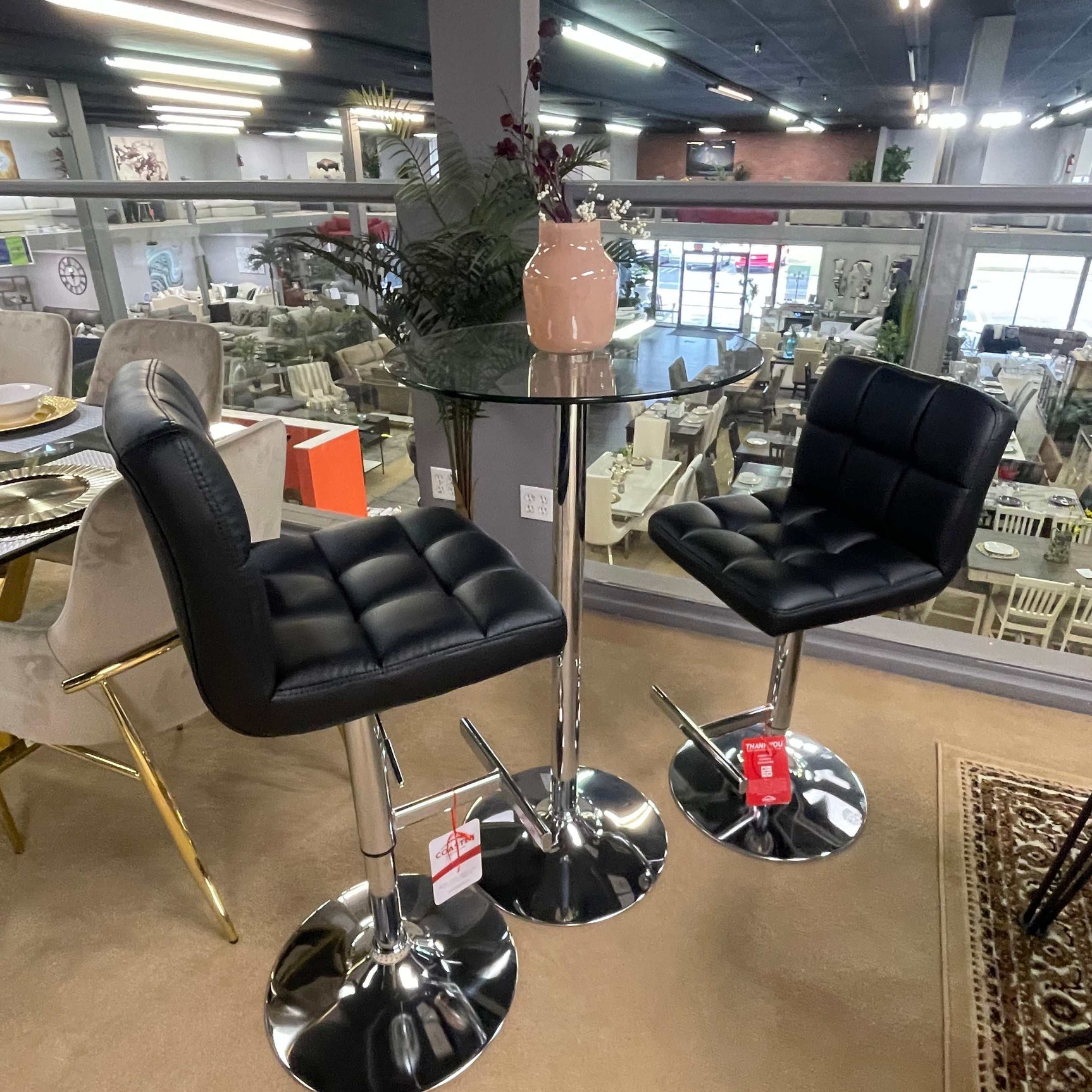 Lenny Chrome & Black Adjustable Height Bar Stools (Set of 2) - Ornate Home