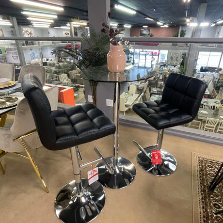 Lenny Chrome & Black Adjustable Height Bar Stools (Set of 2) - Ornate Home