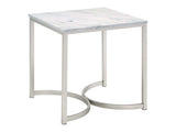 Leona Faux White Marble / Satin Nickel End Table - Ornate Home