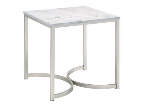 Leona Faux White Marble / Satin Nickel End Table - Ornate Home