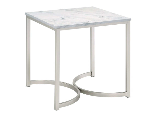 Leona Faux White Marble / Satin Nickel End Table - Ornate Home