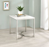 Leona Faux White Marble / Satin Nickel End Table - Ornate Home