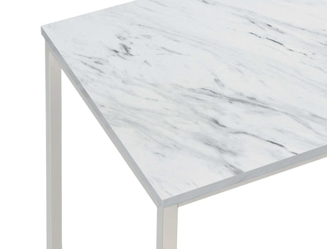 Leona Faux White Marble / Satin Nickel End Table - Ornate Home