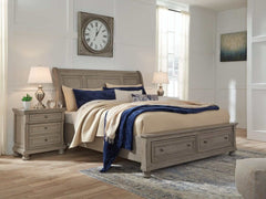 Lettner King Sleigh Bed with 2 Storage Drawers - Ornate Home