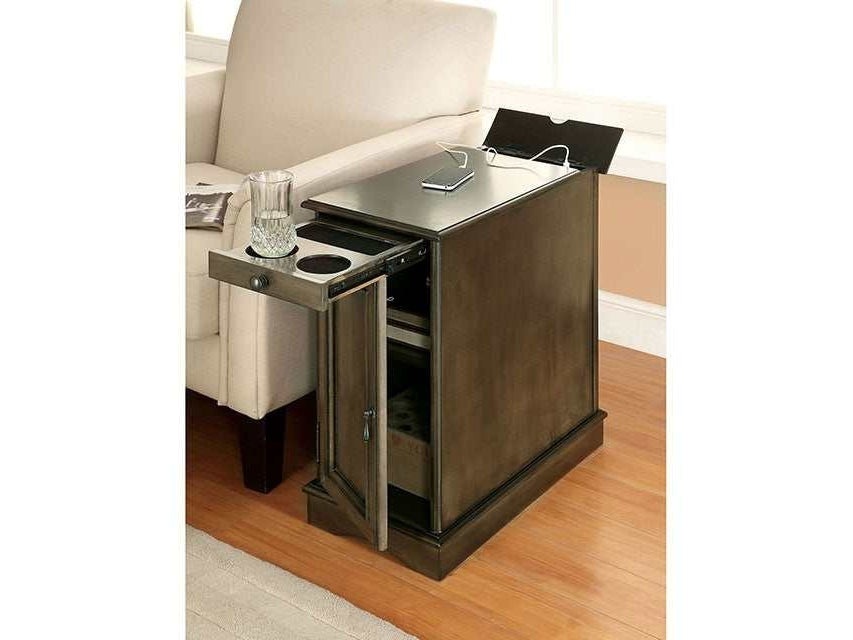 Lilith Gray Side Table w/ USB - Ornate Home