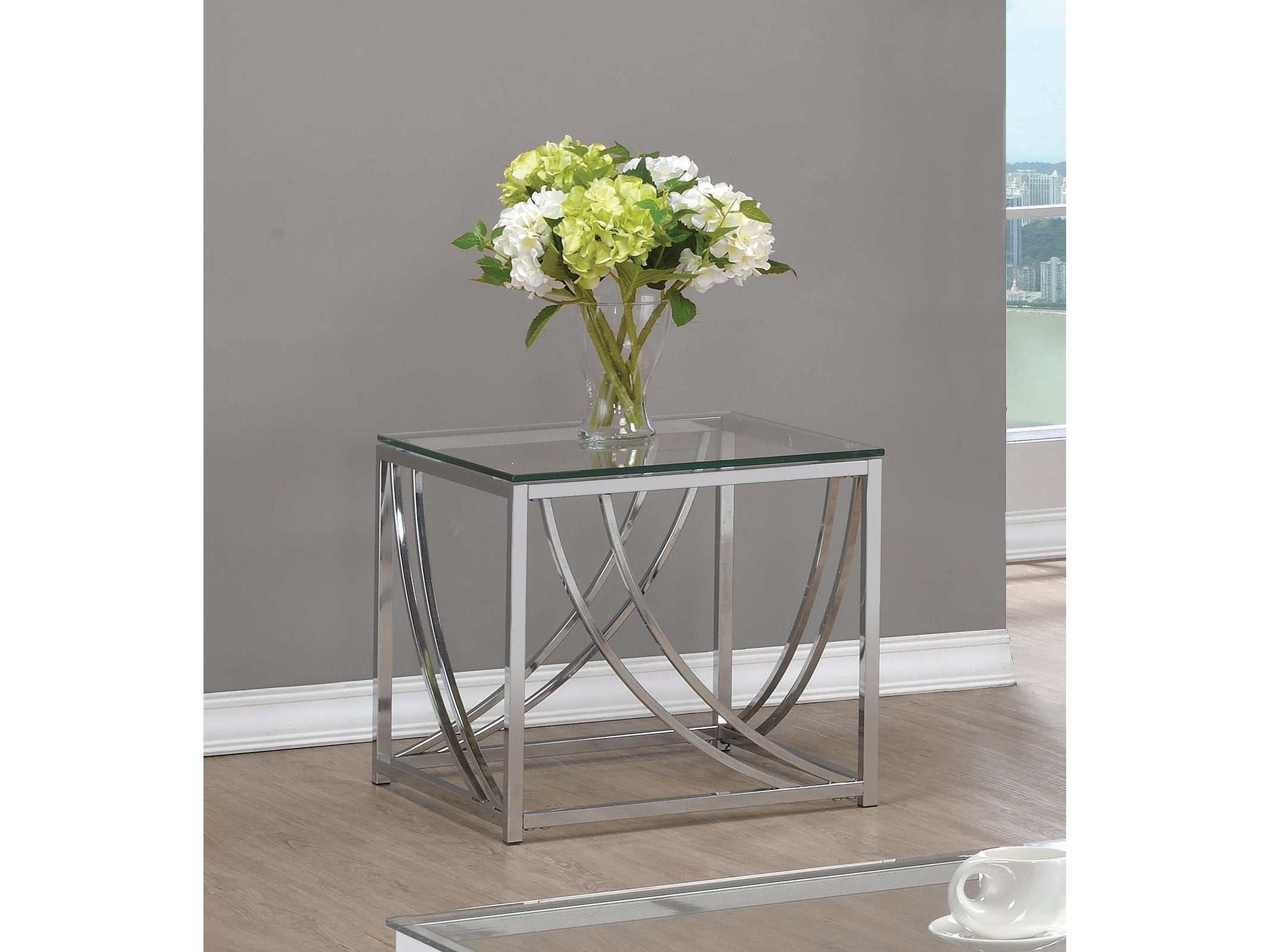 Coaster Lille Chrome Glass Top Square End Table | Ornate Home