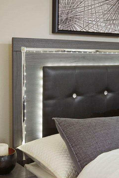 Lodanna Gray King Panel Bed w/ FB Storage & LED - Ornate Home