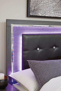 Lodanna Gray King Panel Bed w/ FB Storage & LED - Ornate Home