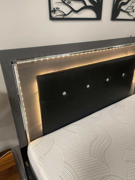 Lodanna Gray King Panel Bed w/ FB Storage & LED - Ornate Home